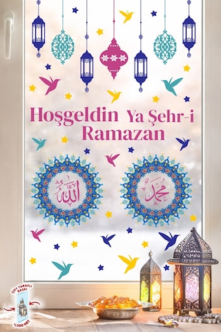 Ramazan Cam Sticker Seti Çift Taraflı Hoşgeldin Ya Şehr-i Ramazan Pencere Süsü Ramazan Ayı Özel Dijital Baskı