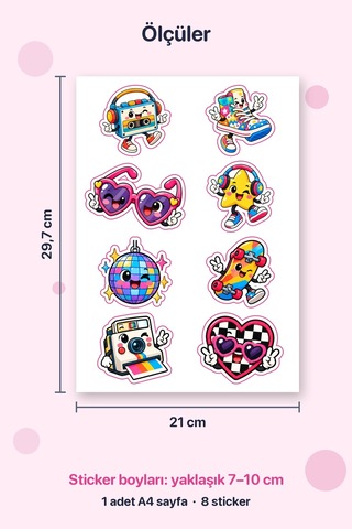 Cool Mod 8 Adet Renkli Sticker Çıkartma Seti A4 Laptop Ve Defter İçin Çok Renkli