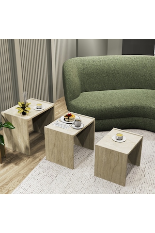 Vera 3'lü Zigon Sehpa , Servis Sehpası Traverten