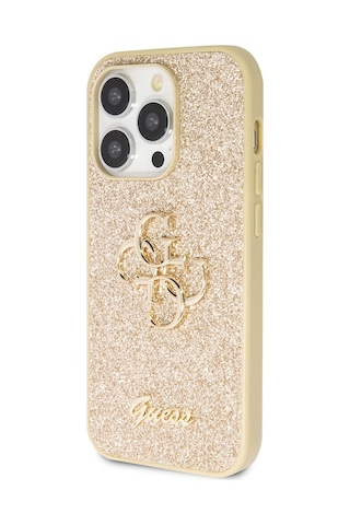 Apple Uyumlu iPhone 14 Pro Max Kılıf Guess Lisanslı 4g Büyük Metal Logolu Glitter Kapak Siyah