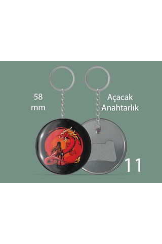 58 Mm Buton Açacaklı Anahtarlık Yuvarlak Baskılı Anahtarlık Ejderha Ve Kadın Çok Renkli
