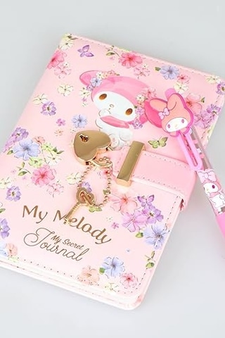 Dekomus My Melody Kilitli Ajanda Seti / Çiçek Baskılı Kapak + Kalp Kilit & Karakter Kalem Çok Renkli