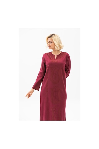 Eliş Şile Bezi Uzun Kol Şile Bezi Simli Kaftan Midi Boy Elbise Bordo