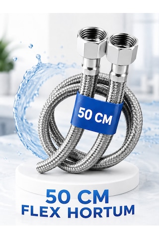 50 Cm Paslanmaz Çelik Örgülü Flex Hortum 3/8'x3/8' - Klozet Ve Taharet Musluğu Için Dayanıklı Bağlantı Hortumu 5,0 3 Değerlendirme