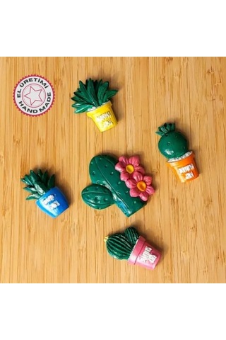 Uretti - Pınar 2572 - 5117 El Yapımı 5'li Tematik Minyatür Kaktüs Magnet - Koyu Yeşil 5