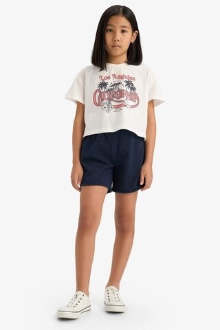 DeFacto Kız Çocuk Pamuklu 2'li Takım Baskılı Kısa Kollu Tişört Beli Lastikli Şort E7318A825HSER105 Ekru
