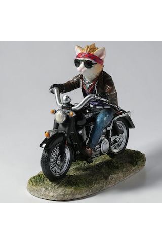 Dekoratif Motorsikletli Kedi Biblo Wise Veronese Poliresin Eğlenceli Figür 14 Cm .