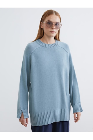 Lcw Modest Yeşil Bisiklet Yaka Oversize Kadın Triko Tunik