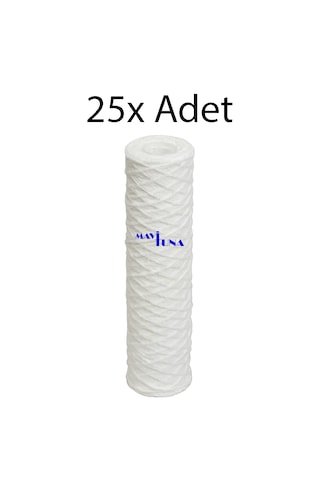 25 Adet 10" İnç 5 Mikron Tortu Polipropilen İp Sargılı İplik Su A