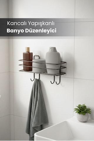 Kendinden Yapışkanlı Asılabilir Kancalı Banyo Ve Mutfak Düzenleyici Organizer - Siyah Siyah