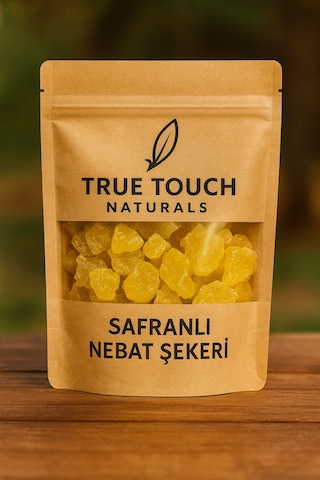 Safranlı Nebat Şekeri 200gr. Kaya Şekeri - Nöbet Şekeri - Kristal Şeker - Taş Şeker