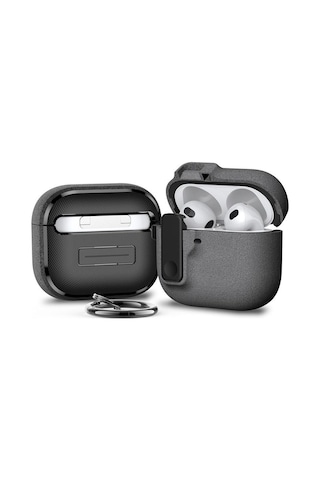 Apple Uyumlu AirPods 4. Nesil İle Kılıf Standlı Kilitli Tpu Premium Matte Trip Case Koyu Gri