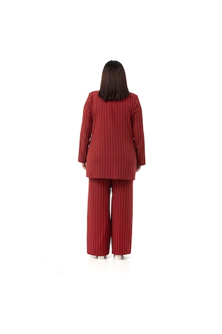 Büyük Beden Çizgili Bordo Ceket Pantolon İkili Takım Bordo
