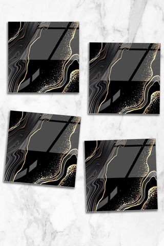 Gökçeoğlu Cam Bardak Altlığı Nero Gold 4'lü Takım 10cm X 10cm Çok Renkli
