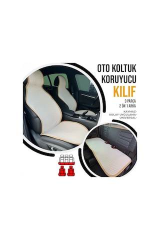 Oto Koltuk Koruyucu Kılıf Krem Universal 2+1 Parça Ön Arka A+ Kalite