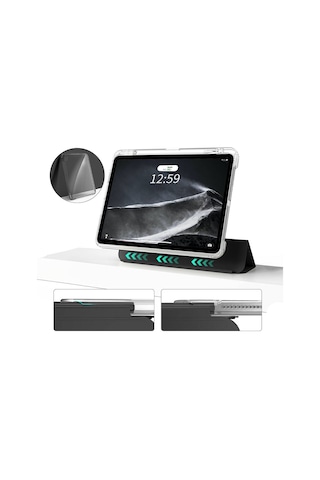 Apple     Uyumlu iPad Air 11 2025 M3 Kılıf Magnetik Ayrılabilen Airbagli Zore Sliding Tablet Kılıfı Kapaklı Kılıf