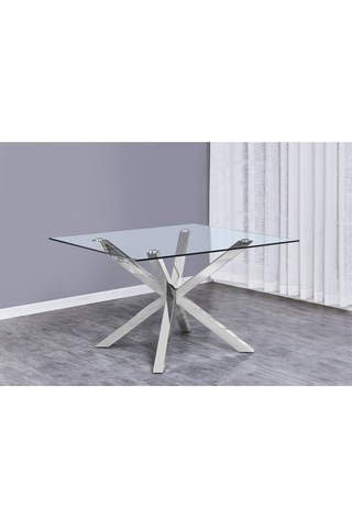 Erika Paslanmaz Metal & Cam Kare Yemek Masası