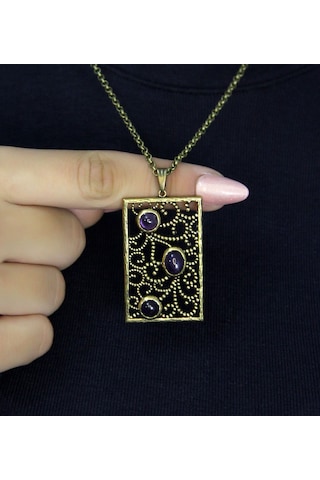 Doğal Taş Ametist 3'lü Doğal Taşlı Antik Kadın Kolye Euk45amt Mor