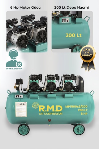 200 Lt Yüksek Emişli Yağsız Teknoloji Hava Kompresörü Mp1500x3ı200