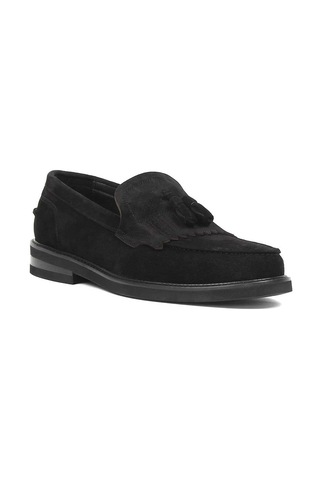 Erkek Siyah Püsküllü Süet Deri Loafer