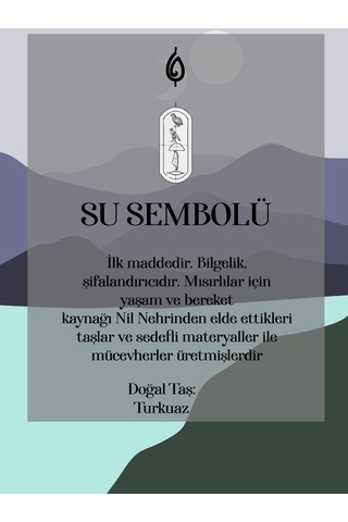 Mısır Hiyeroglif Yazısı İle Su Elementi Yazılı 68 Cm Gümüş Turkuaz Taşlı Erkek Kolye