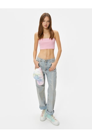 Koton Basic Crop Atlet İnce Askılı Ribanalı Pamuklu Slim Fit Pembe 4sal30059ık Gül
