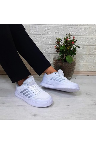 Bestof 074 Beyaz-beyaz Sneaker Düz Taban Hafif Rahat Spor Çift Ayakkabısı 001