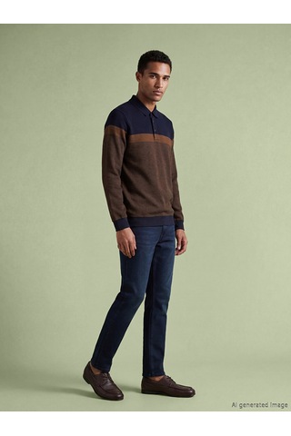 Lcwaıkıkı Classic Kahverengi Polo Yaka Renk Bloklu Erkek Sweatshirt