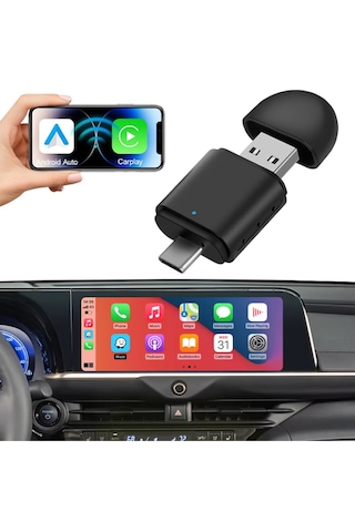 Carplay Usb Ve Type-c 2in1 Araç Multimedya Adaptörü Yeni Tasarım Mini Kablosuz İos Android Uyumlu