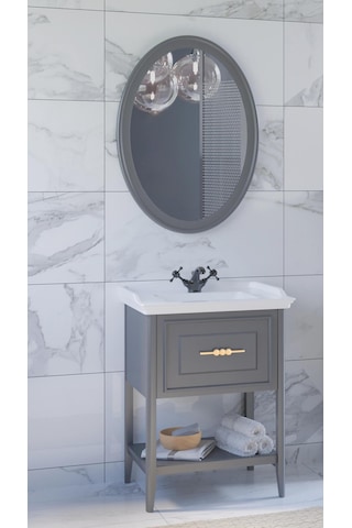 Denko Öykü 65 Cm Antrasit Banyo Dolabı Alt Modül Lavabo Antrasit