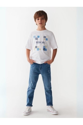 Nk Kids Çocuk Esnek İnce Kumaş Kot Pantolon-15878 Mavi
