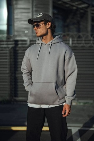 Mbb E-ticaret Erkek 3 İplik Penye Kapüşonlu Basic Sweatshirt Hoodie - Boyalı Gri