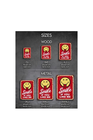 Smile If You Like Me Retro Tablo Emoji Temalı Eğlenceli Dekoratif Duvar Tablosu Ahşap & Metal Baskı