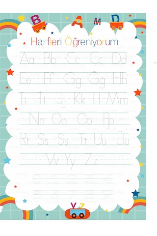 Harfleri Öğrenime Yaz Sil Pvc Kaplı 30x42 Cm Kolay Öğrenme Afiş Çok Renkli