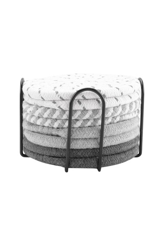 8 Adet Bardak Altlığı Tutuculu, 4 Renk Emici Bardak Altlığı, B Beyaz - Gri