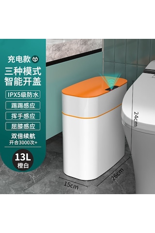 Otomatik Akıllı Lüks Banyo Usb Şarjlı Çöp Kovası 13 Litre Turuncu