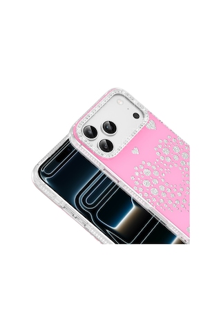Maks Technology Apple Uyumlu iPhone 18 Pro Max Kılıf Damla Taşlı Mkst Rivas Sert Pc Kapak - Pembe