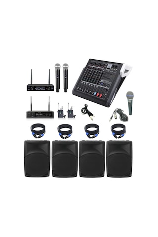 Mixer Hoparlör Mikrofon Anfi Seti 2 12 Kabin Hoparlörlü Okul Tören Etkinlik Ses Sistemi
