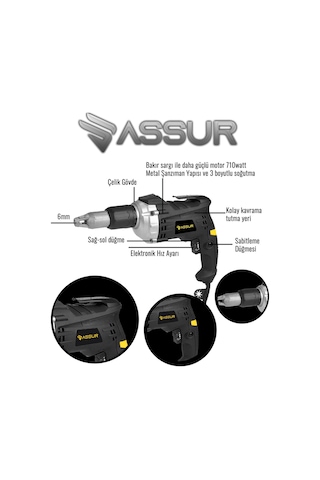 Assur ASR212 710W 90Nm Alçıpan Vidalama Siyah