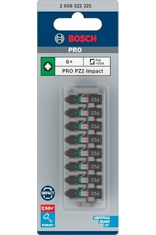 Professional Accessories 8tlg. Schrauber Bit Set Kreuzschlitz Impact Control, Pz2 Bits, Länge 25 Mm, Pick And Click