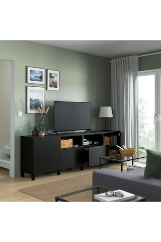 Tv Sehpası, Venge, 240x42x74 Cm, Lappvıken, Fren Raylı Meşe