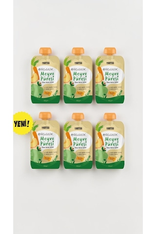 Organik Meyve Püresi Elma Havuç Şeftali 100 G x 6 Adet - Bebek Ek Gıda Ara Öğün