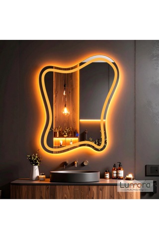 Elvenor Amber Led'li Lazer Kumlamalı Lavabo & Banyo Aynası Dokunmatik Sensörlü 90 X 70 Cm Cm Turuncu