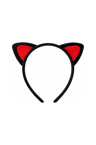 Peluş Kedi Kulak Taç Kırmızı Siyah - Çocuk Parti Kostüm Tacı Diğer