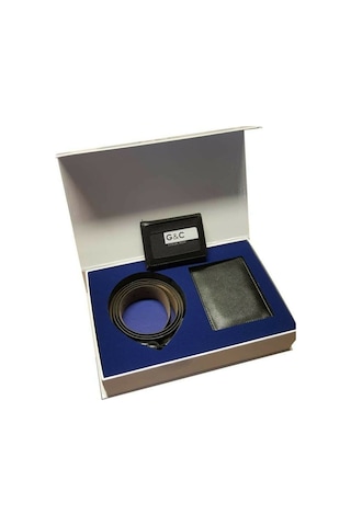 G&C Gc Terlik 515 Erkek Cüzdan Kemer Kartlık Set-siyah Siyah