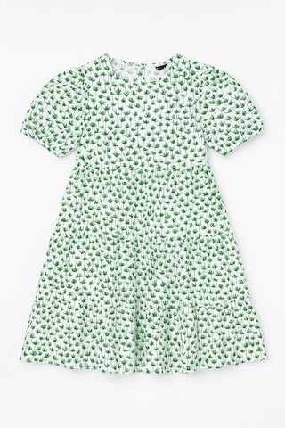 Palmiye Desenli Kız Çocuk Yazlık Elbise Yeşil