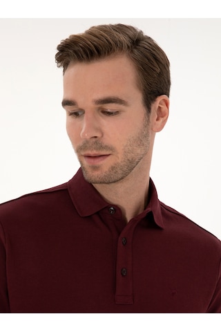Bordo Regular Fit %100 Pamuk 3 İplik Polo Yaka Sweatshirt Kırmızı