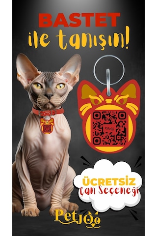 Petjoo 1.Bastet Sarı-Kırmızı Qr'lı Kedi Künyesi