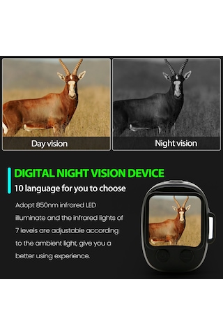 Açık Hava Gece Görüş Cihazı Kızılötesi Optik Gece Görüş Monoküler Cihazı 10 Dil 5x Dijital Çok Renkli