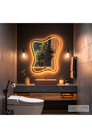 Elvenor Amber Led'li Lazer Kumlamalı Lavabo & Banyo Aynası Dokunmatik Sensörlü 90 X 70 Cm Cm Turuncu